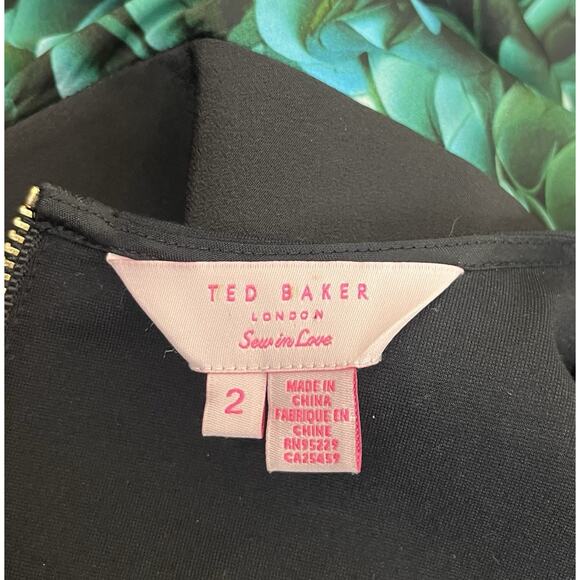 Ted Baker Sew in Love Sleeveless Draped Green Black Dress Size 2 or US Size 6 - Picture 7 of 8